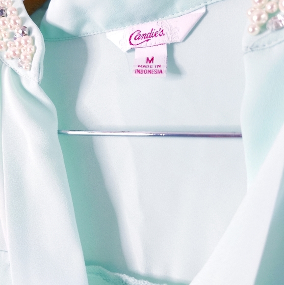 Candie's Mint Green Medium Blouse Pearls - Picture 3 of 5